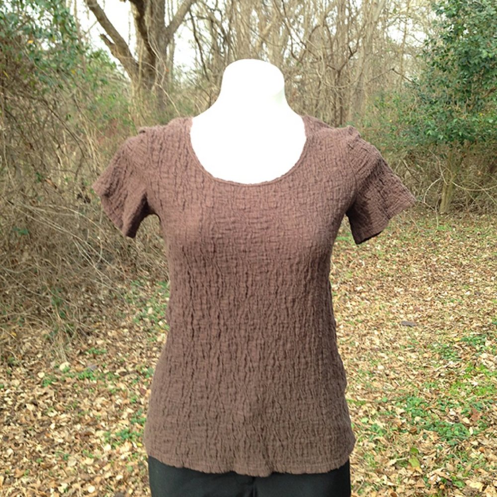 Choices Crinkly Brown Short-Sleeved Top | S